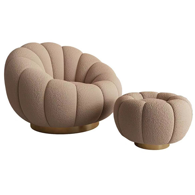 Cream White Lazy Pumpkin Sofa Shaped Boucle Swivel Lounge Pumpkin Chair