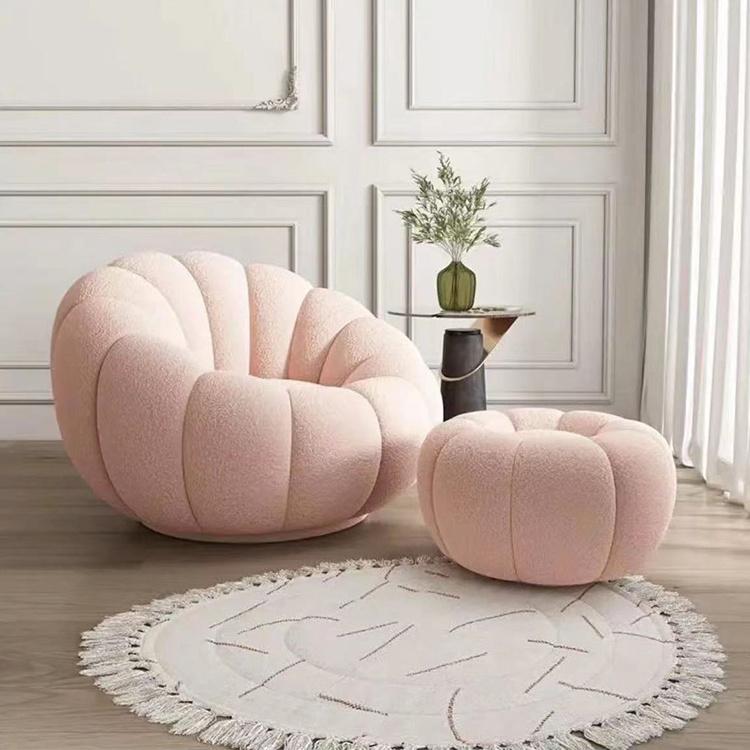 Cream White Lazy Pumpkin Sofa Shaped Boucle Swivel Lounge Pumpkin Chair