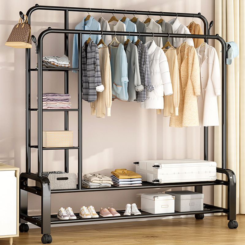 Modern multifunctional clothes hanger coat rack clothes hat rack metal standing double pole coat rack with branch