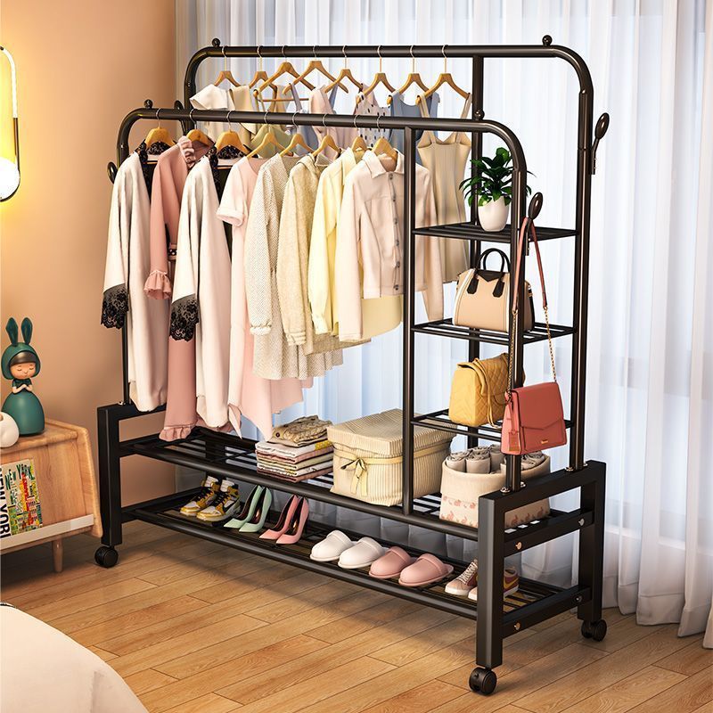 Modern multifunctional clothes hanger coat rack clothes hat rack metal standing double pole coat rack with branch