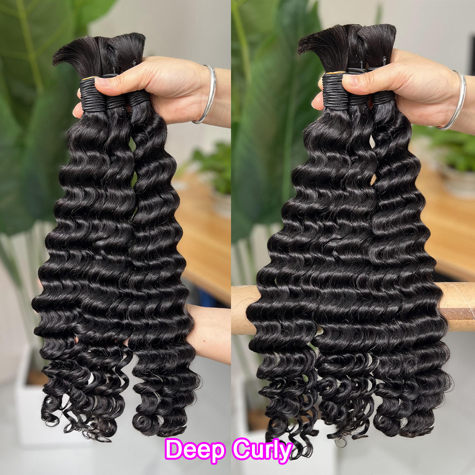 Deep Wave Human Braiding Hair Bulk Extensions No Weft 100% Unprocessed Indian Curly Remy Bulk Human Hair for Braiding