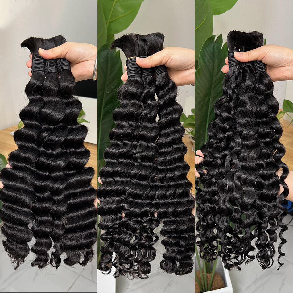 Deep Wave Human Braiding Hair Bulk Extensions No Weft 100% Unprocessed Indian Curly Remy Bulk Human Hair for Braiding