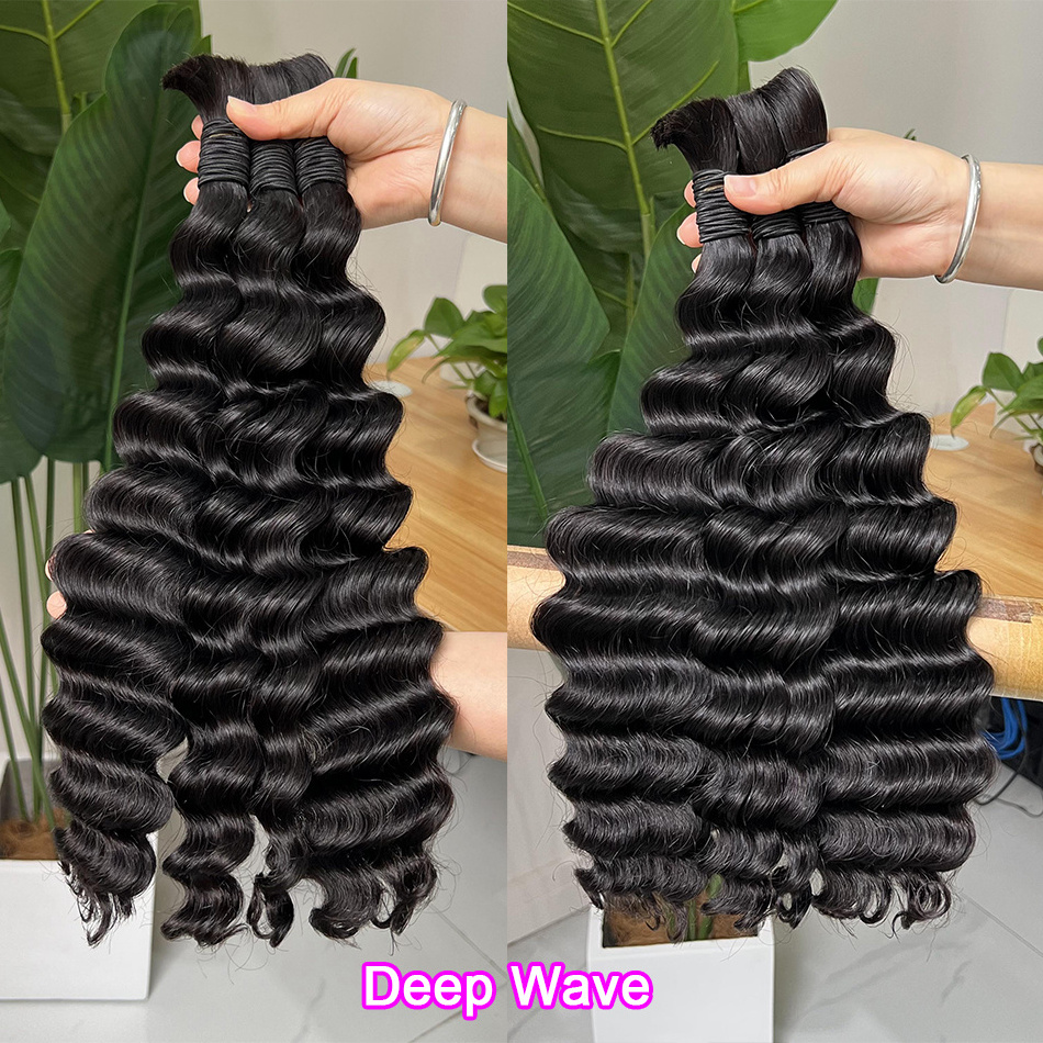 Deep Wave Human Braiding Hair Bulk Extensions No Weft 100% Unprocessed Indian Curly Remy Bulk Human Hair for Braiding