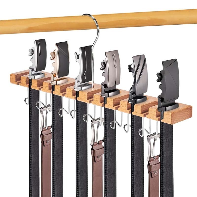 Belt Hanger for Closet 2-in-1 Wall Mount Rack 23 Slots Storage Max 42 Belts w Ratchet Belt Organizer for Closet Accessories