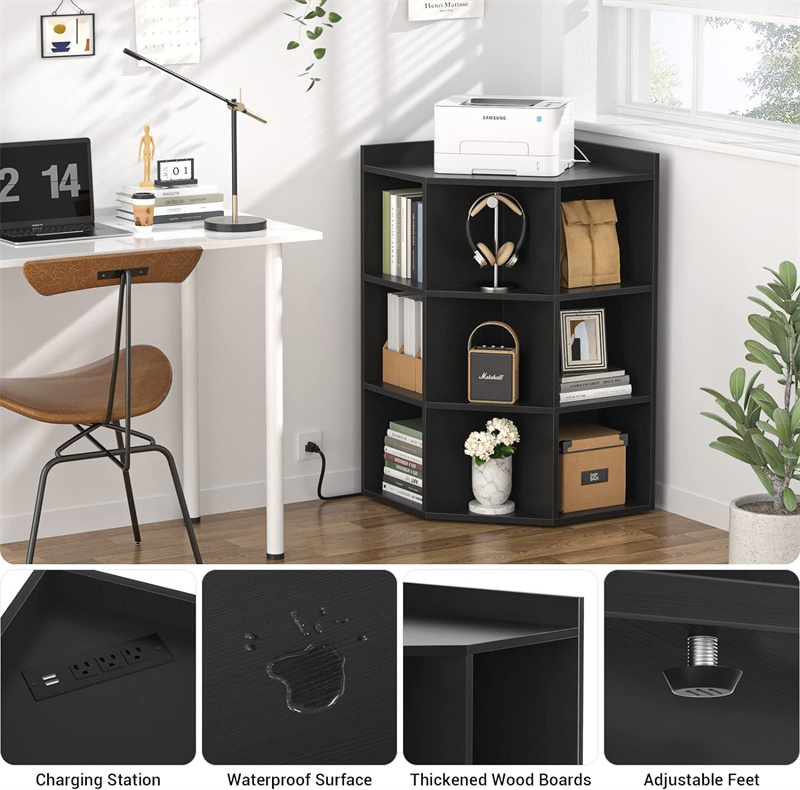 Coffee Bar Cabinet Corner with Outlets White Coffee Bar Corner Bookshelf 9 Cubes Toy Storage Corner Cabinet