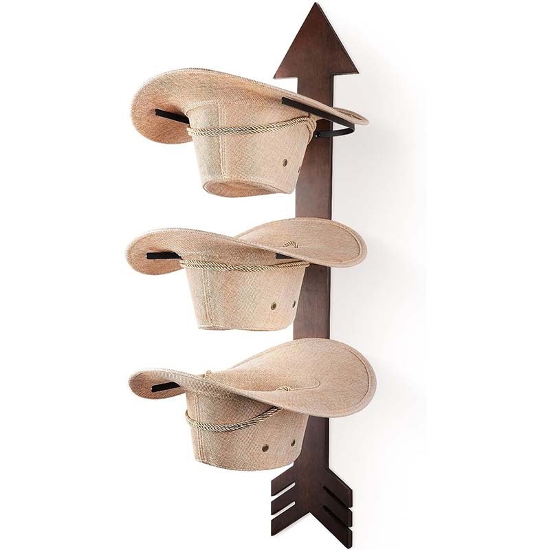 Cowboy Hat Holder Rustic Wood Arrow Design Organizer Western Decor Hat Storage  Hanger for Storage and Organization Walnut