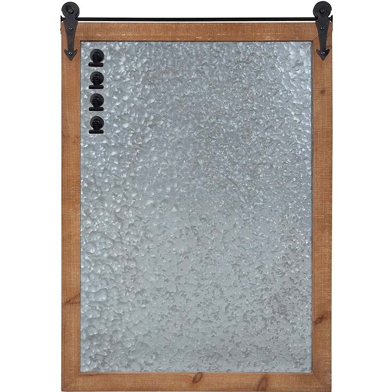 Modern Farmhouse Barn Door Wood Framed Galvanized Metal Magnetic Memo Board Rustic Brown