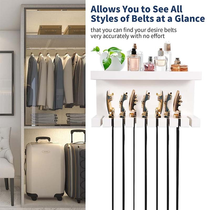 Belt Storage Organizer for Closet Belt Hanger Wall Mounts with Double Shelving Platform Universal Belt Rack Holder for Closet