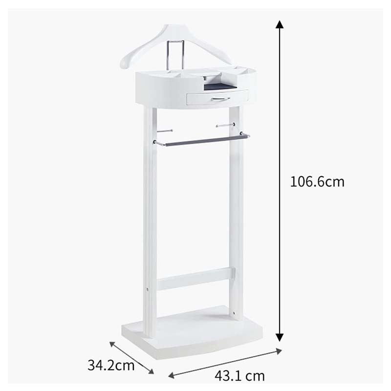 Drawer Wardrobe Valet Stand white Wood Suit Valet Rack Freestanding Contour Hanger Trouser Shoe Rack Tie