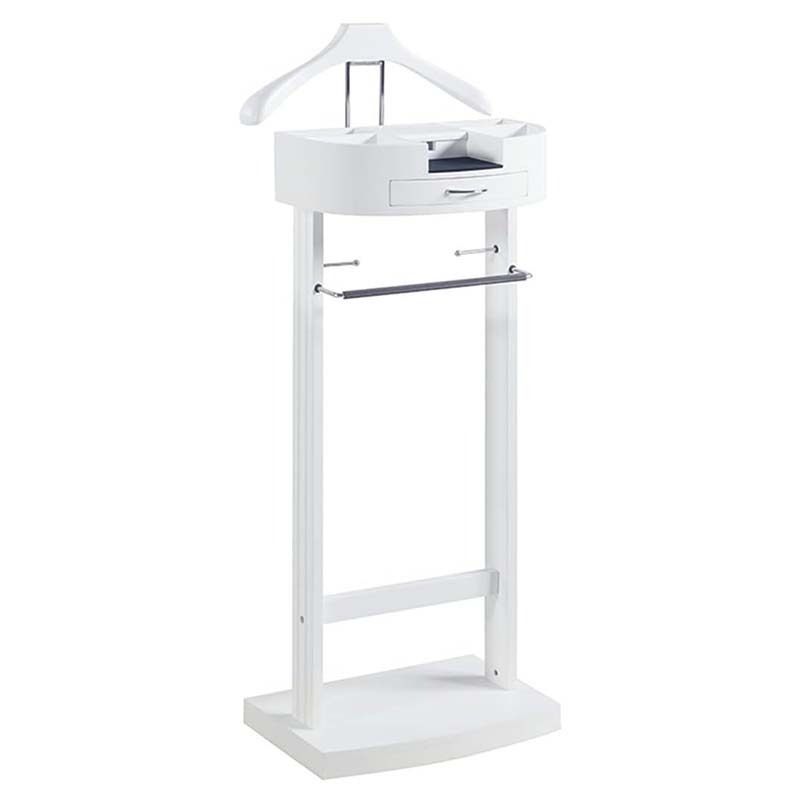 Drawer Wardrobe Valet Stand white Wood Suit Valet Rack Freestanding Contour Hanger Trouser Shoe Rack Tie