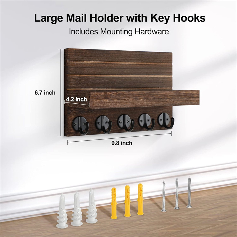 Key Holder for Wall Decorative Key Mail Holder with Shelf Has Large Hooks for Bags Coats Umbrella