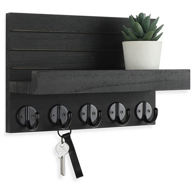 Key Holder for Wall Decorative Key Mail Holder with Shelf Has Large Hooks for Bags Coats Umbrella