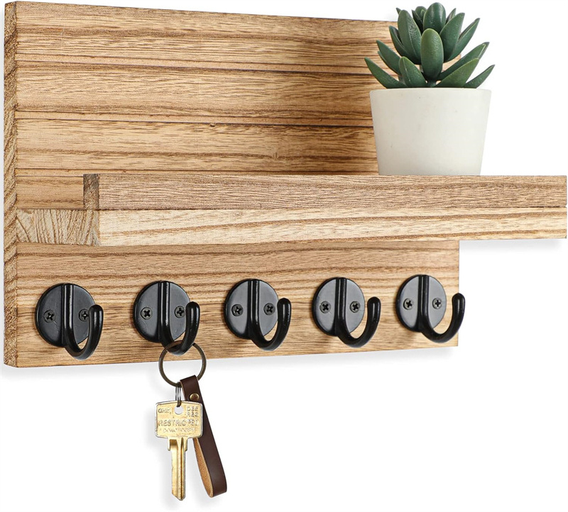 Key Holder for Wall Decorative Key Mail Holder with Shelf Has Large Hooks for Bags Coats Umbrella