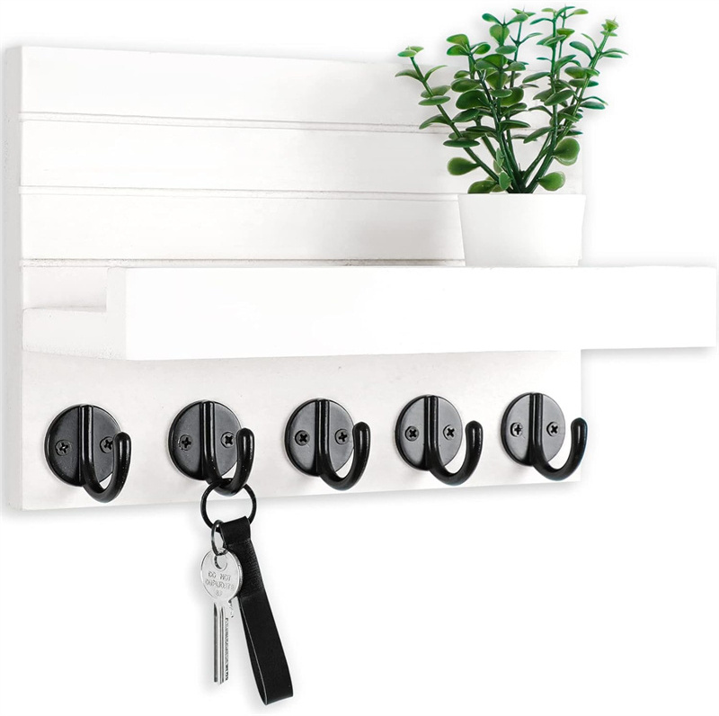 Key Holder for Wall Decorative Key Mail Holder with Shelf Has Large Hooks for Bags Coats Umbrella