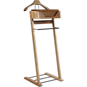 Suite Valet Stand with Top Tray Contour Hanger Trouser Bar Shoe Light Walnut cloth rack suit display rack