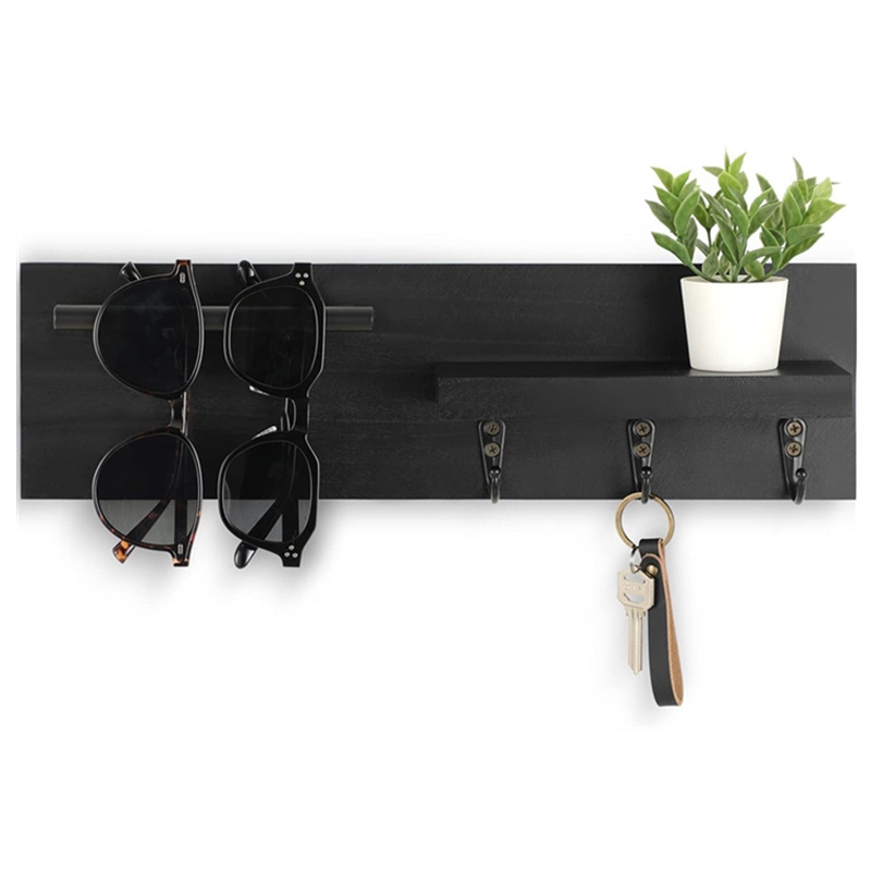 Decorative Entryway Shelf with Hooks Holds Keys Dog Leash Sunglasses Key Hanger with 3 Hooks Organizes Enhances Home Decor