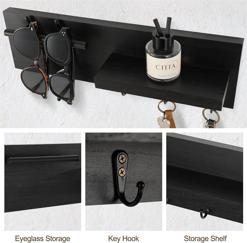 Decorative Entryway Shelf with Hooks Holds Keys Dog Leash Sunglasses Key Hanger with 3 Hooks Organizes Enhances Home Decor