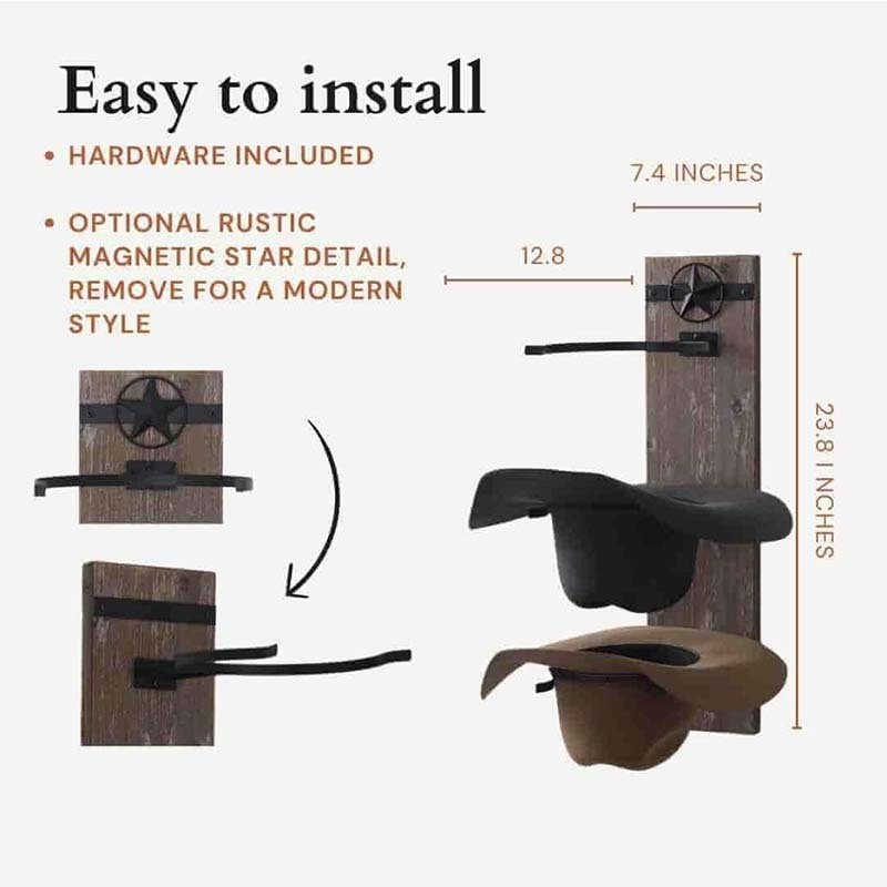 Cowboy hat Rack for Wall Western Rack for Cowboy Hats Rustic Wood and Metal Cowboy hat Hanger for Wall