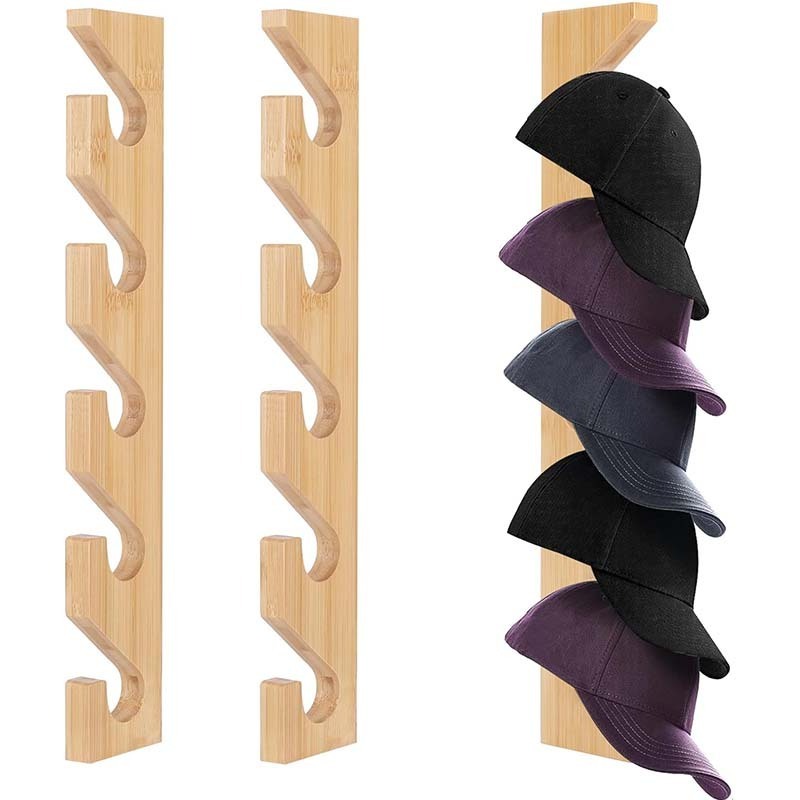 Bamboo Hat Rack for Baseball Caps Wall Mounted Upgrade Baseball Hat Organizer Holder Wall Vertical Hat Rack