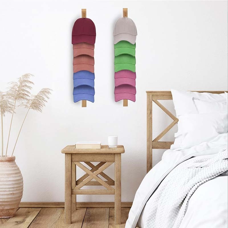 Bamboo Hat Rack for Baseball Caps Wall Mounted Upgrade Baseball Hat Organizer Holder Wall Vertical Hat Rack