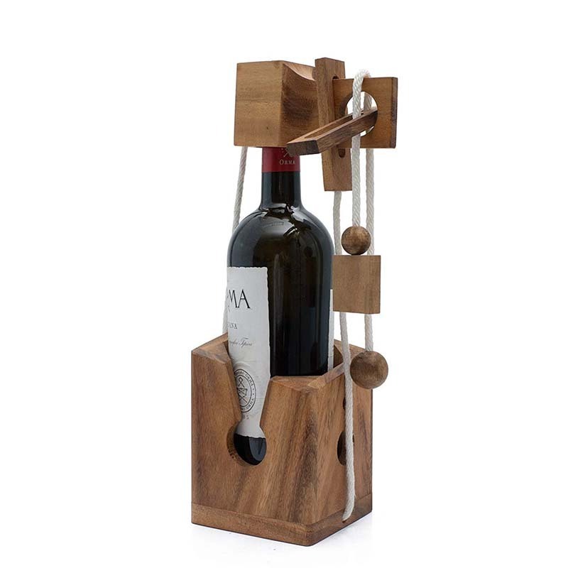 Wine Bottle Lock Puzzle Wooden Brain Teaser Game for Wine Enthusiasts Wooden Bottle Lock Game wine bottle puzzle