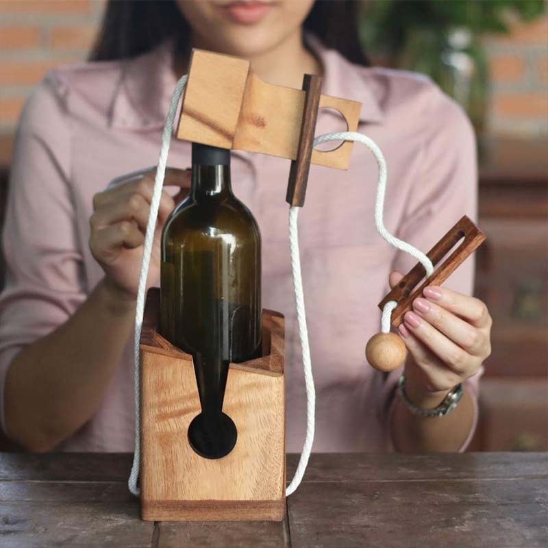 Wine Bottle Lock Puzzle Wooden Brain Teaser Game for Wine Enthusiasts Wooden Bottle Lock Game wine bottle puzzle