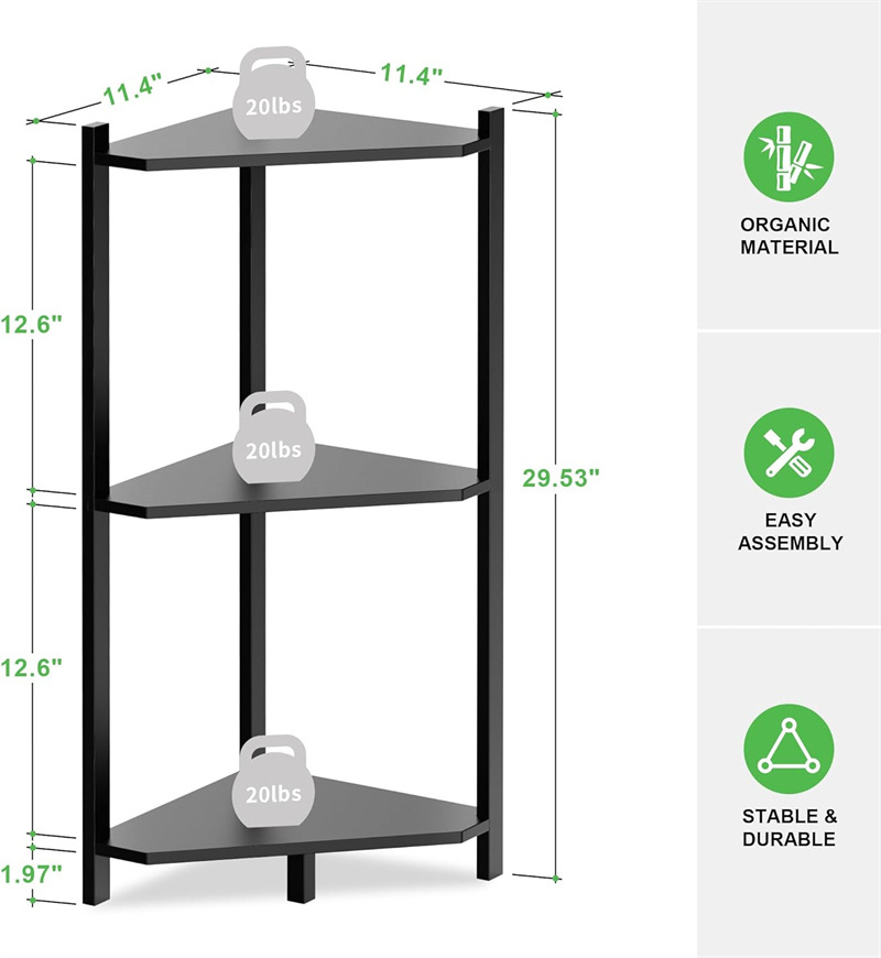 3 Tier Small Corner Stand Shelf Storage for Kitchen Bedroom Small Space White Bamboo Living Room Corner Shelves