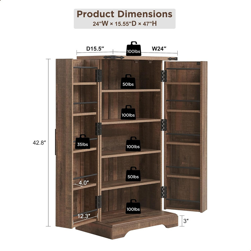 Farmhouse Storage Cabinet with Barn Doors Organizer Drawer and Adjustable Shelves Rustic Wood Cupboard for Kitchen Dining Room