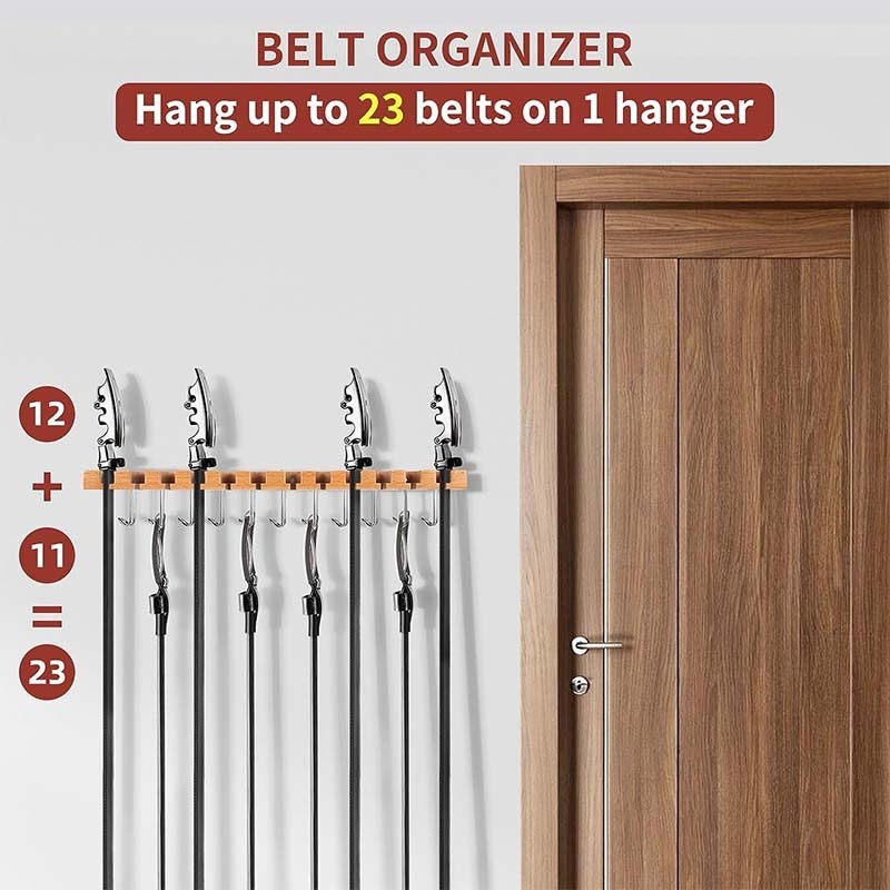 Belt Hanger for Closet 2-in-1 Wall Mount Rack 23 Slots Storage Max 42 Belts w Ratchet Belt Organizer for Closet Accessories