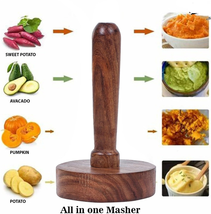 Wooden Smooth Potato Masher Ricer Presser Meat Garlic Smasher Food Vegetable Masher With Wooden Handle