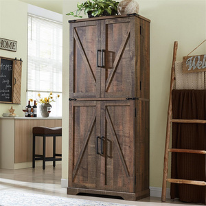 Farmhouse Storage Cabinet with Barn Doors Organizer Drawer and Adjustable Shelves Rustic Wood Cupboard for Kitchen Dining Room