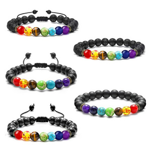 adjustable essential oil diffuser energy meditation healing volcanic lava stone gemstone seven lava 7 chakra yoga bead bracelet