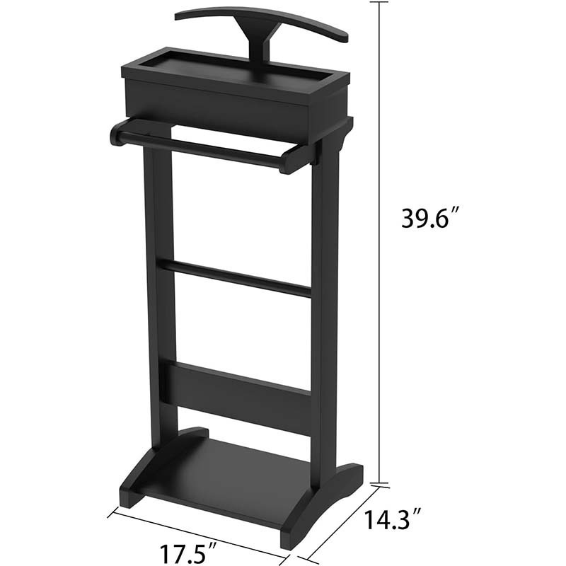 Valet Stand for Men Black Clothes Valet Stand with Top Tray Flip-up Storage Compartment Using in Entryway Office Bedroom