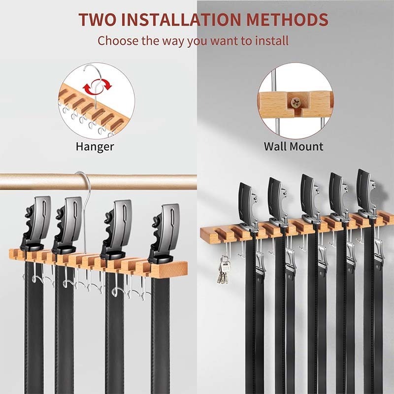 Belt Hanger for Closet 2-in-1 Wall Mount Rack 23 Slots Storage Max 42 Belts w Ratchet Belt Organizer for Closet Accessories