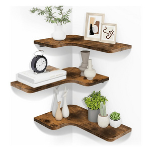 L-Shaped Wood Hanging Storage Shelf Corner Wall Shelves with Wire Hole Corner Floating Shelves for Wall Decor