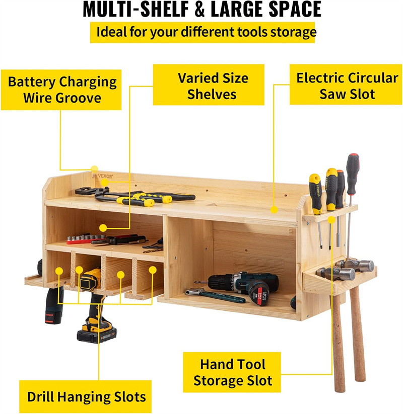 Power Tool Organizer Wall Mount Drill Holder Hanging Slots Drill Charging Station Cordless Drill Storage