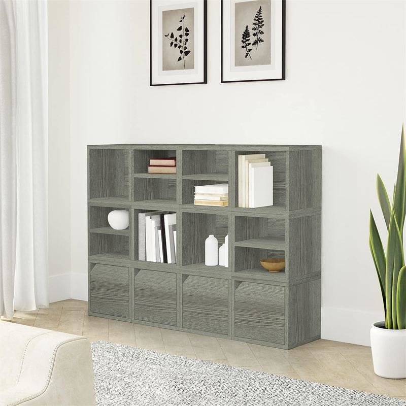 Solid Wood Bookcase Wall Units Closet Organizer Storage Modular Connect Door Cube Single Door Bookcase