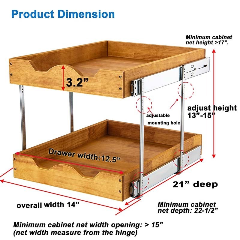 Pull Out Cabinet Organizer Double Tier Slide Out Wood Drawer Under Cabinet Storage And Organization kitchen pull out drawer