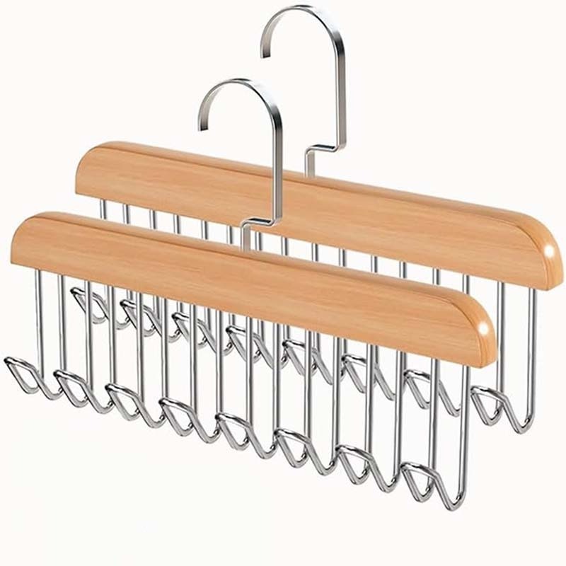 Belt Hanger for Closet 2 Pack Hanger 16 Hooks Sturdy Wooden Non-Slip Holder Closet Space Saving Belt Organizer