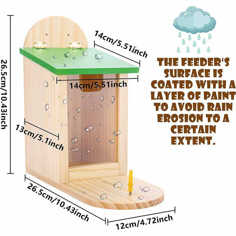 Outside Garden Wooden Squirrel Feeder Box Squirrel Feeding Stations with Green Cover Easy to Fill Squirrel Feeding House