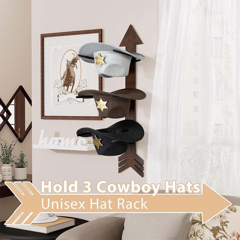 Cowboy Hat Holder Rustic Wood Arrow Design Organizer Western Decor Hat Storage  Hanger for Storage and Organization Walnut