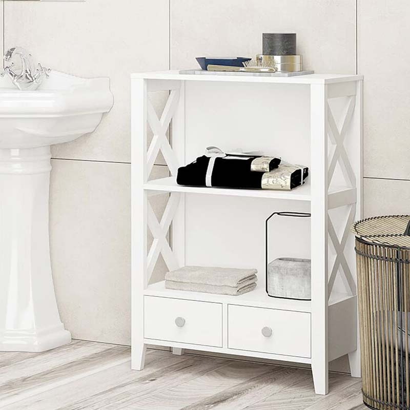 Frame Freestanding Floor 3 Shelf Bathroom Storage Tower with Bathroom Floor Cabinet Shelves