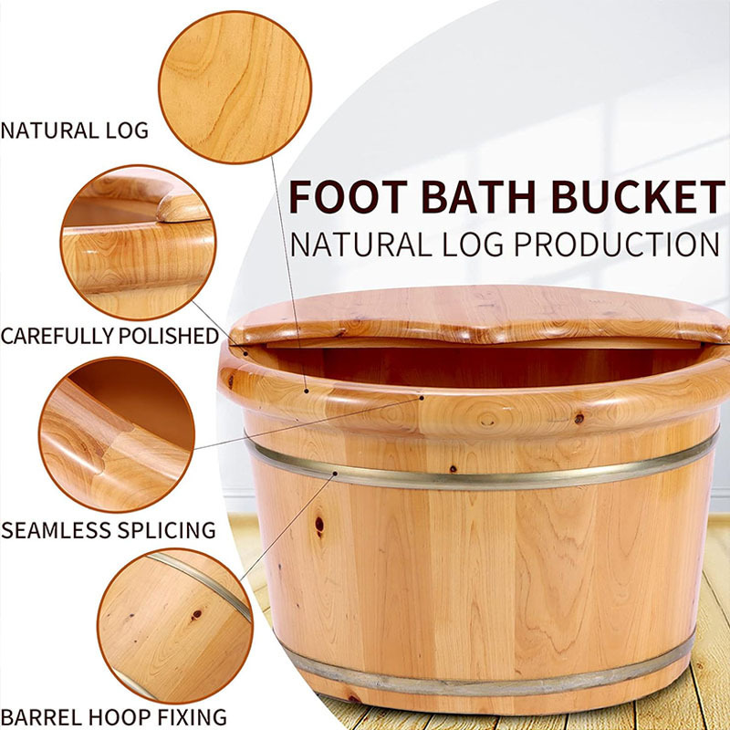 handmade wooden pedicure basin foot spa bowl bath bucket tub with massager and lid