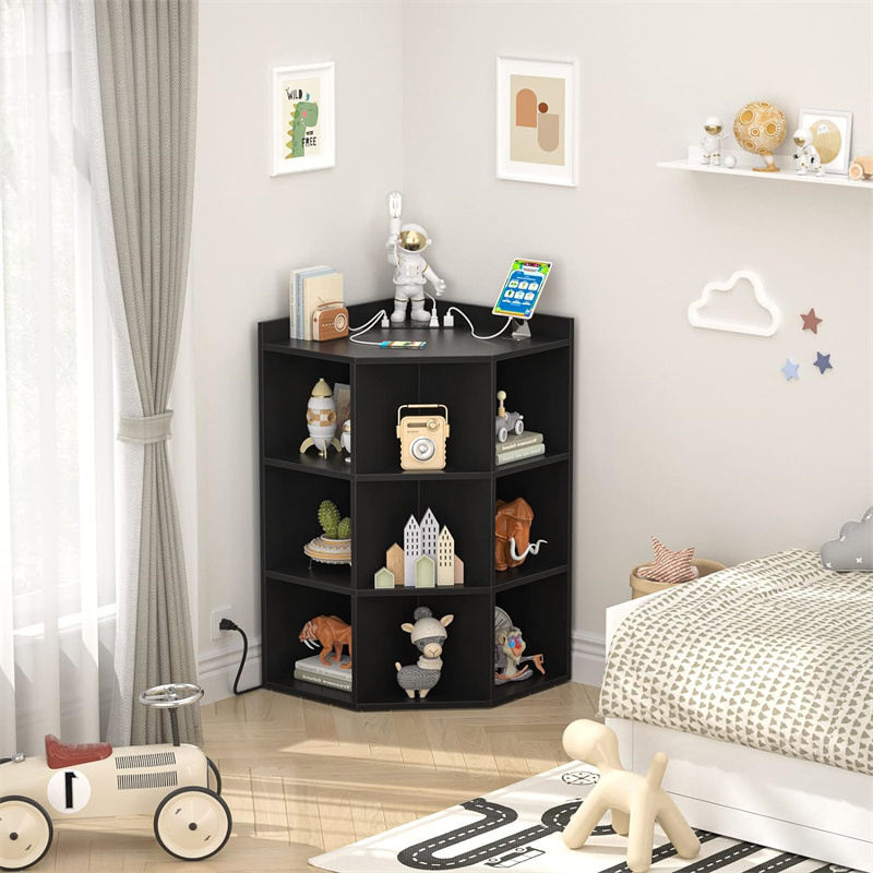 Coffee Bar Cabinet Corner with Outlets White Coffee Bar Corner Bookshelf 9 Cubes Toy Storage Corner Cabinet