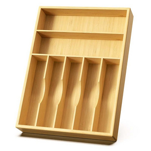 Kitchen Bamboo Drawer Organizer 13 Inch Silverware Utensil Tray Holder Extra Deep Grooved Drawer Divider