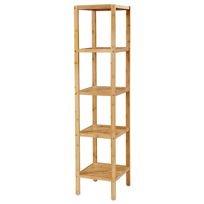 5-Tier Multifunctional Storage Rack Corner Rack Narrow Shelving Unit Bamboo Bathroom Shelf for Kitchen Living Room