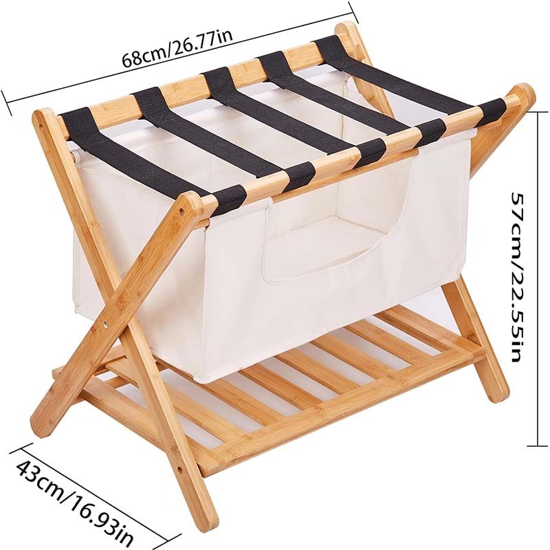 Folding Luggage Rack for Guest Room Laundry Bag Foldable luggage Racks Suitcase Stand Storage Shelf Luggage Stand Natural