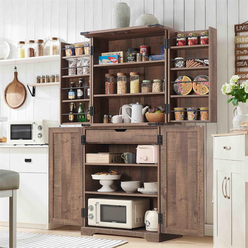 Farmhouse Storage Cabinet with Barn Doors Organizer Drawer and Adjustable Shelves Rustic Wood Cupboard for Kitchen Dining Room