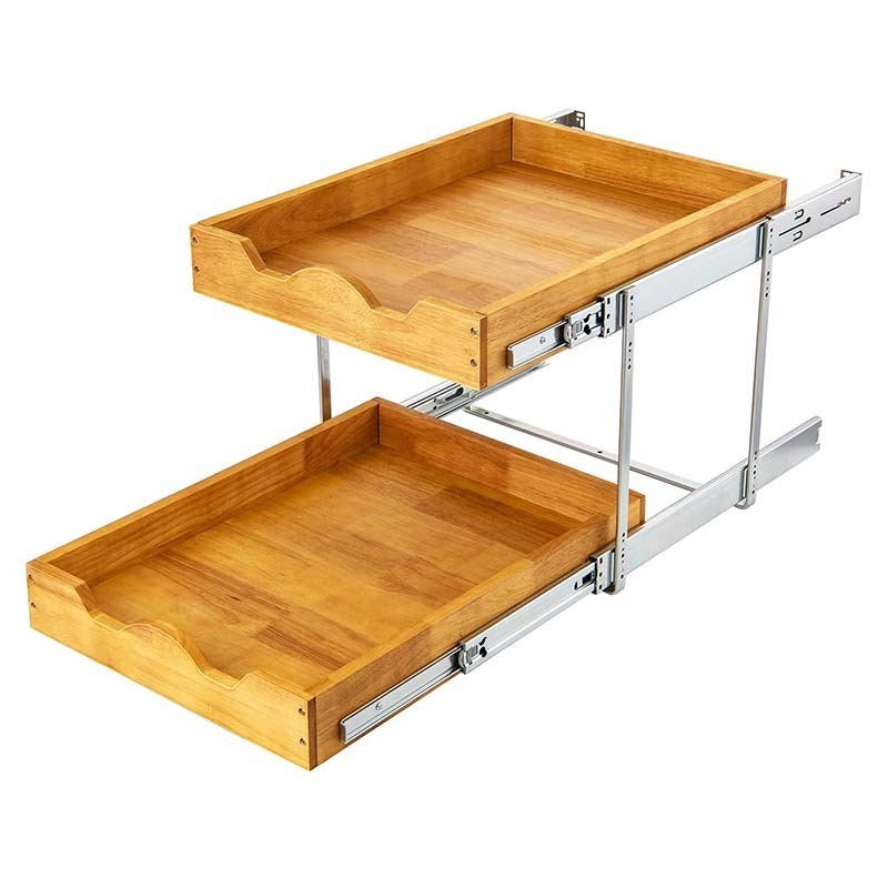 Pull Out Cabinet Organizer Double Tier Slide Out Wood Drawer Under Cabinet Storage And Organization kitchen pull out drawer