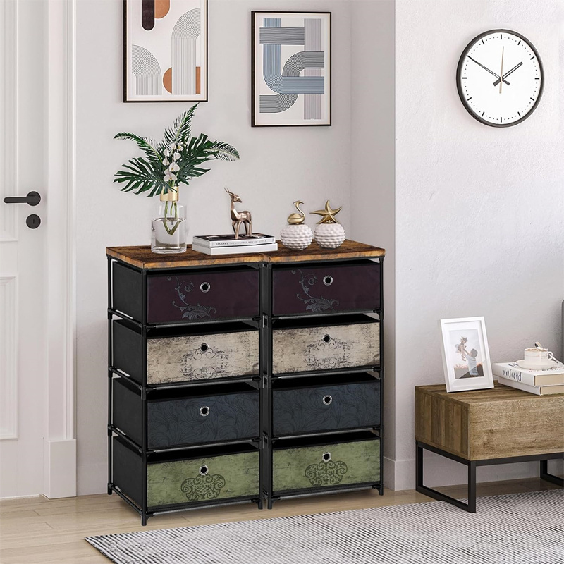 Nightstand with 4 Drawers Clothes Storage Organizer Small Fabric Dresser for Bedroom Closet Entryway Nursery Dorm